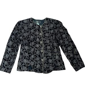 R&K | Vintage Evening Formal Jacket Black Velvet Metallic Thread Floral Print M